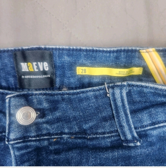 Maeve By Anthropologie Blue Denim Raw Hem Jeans Straight Leg Size 28 High Waist - Picture 2 of 10